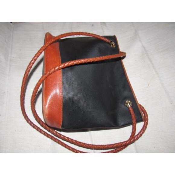 Bottega Veneta Vintage Black Satchel Coated Canvas And Brown Braid - Picture 11 of 12